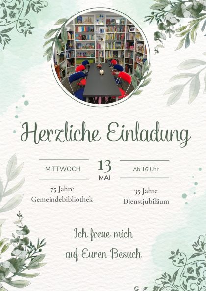 Einladung 75 Jahre Gemeindebibliothek Dillstädt und 35 Jahre Dienstjubiläum